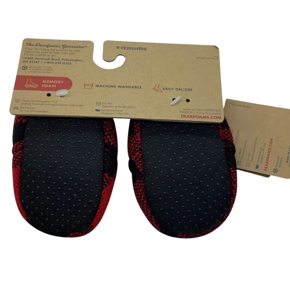 Dearfoams Baby Bear Slippers 9-12 Months Memory Foam Red‎ & Black NEW Holiday